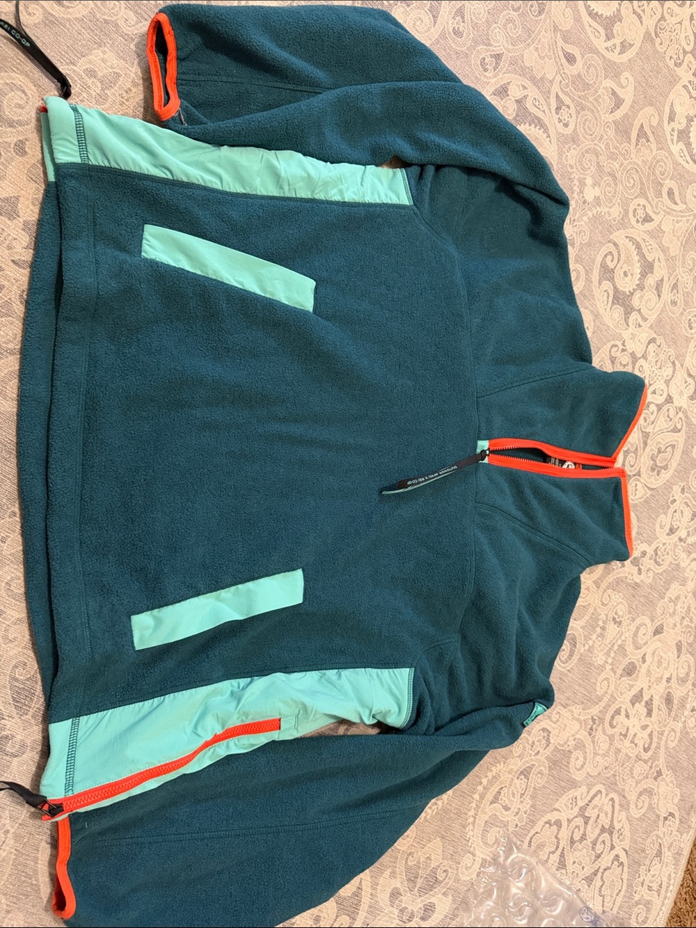 Unisex Teal Fleece Pullover with Mint and Orange Accents